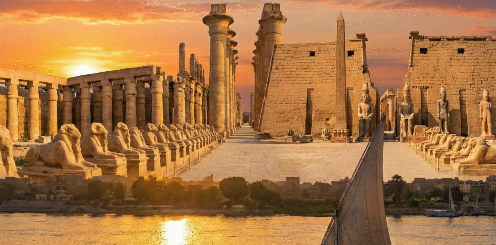 Ancient Splendor of Luxor Temples Along the Nile at Dusk