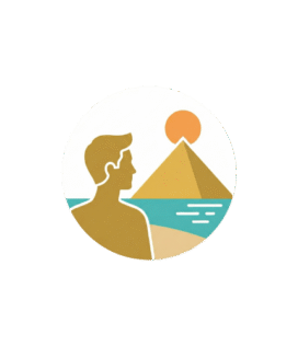 Male traveler avatar icon looking at Egyptian monuments, used for a testimonial