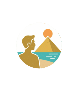 Male traveler avatar icon looking at Egyptian monuments, used for a testimonial and more .