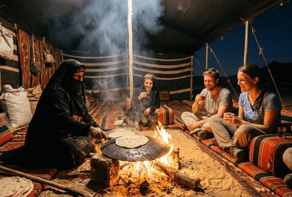 Tourist drinking tea during Bedouin Safari Trip Hurghada