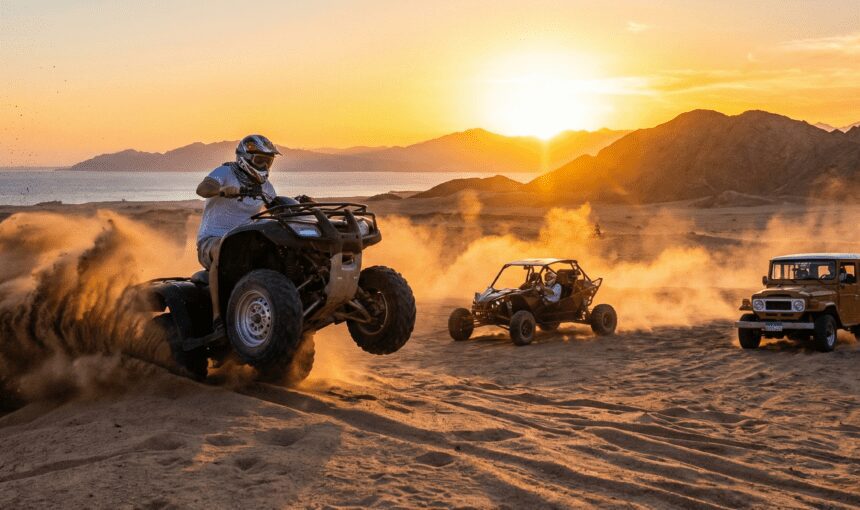 Tourists enjoying Mega Safari Trip Hurghada desert adventure