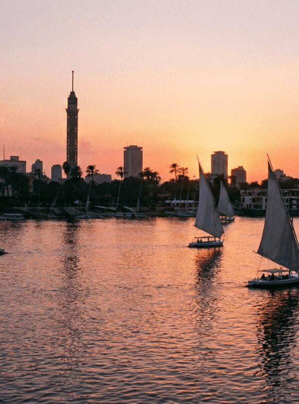 Felucca boats on the Nile River ending the Cairo and Pyramids Tour day trip