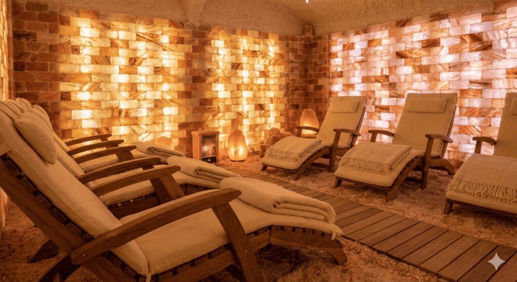 Relaxing session inside the Salt Cave therapy room