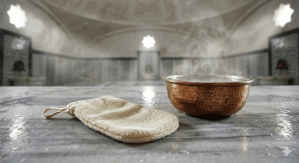 Traditional Kese glove used for scrubbing in the Turkish Bath Experience