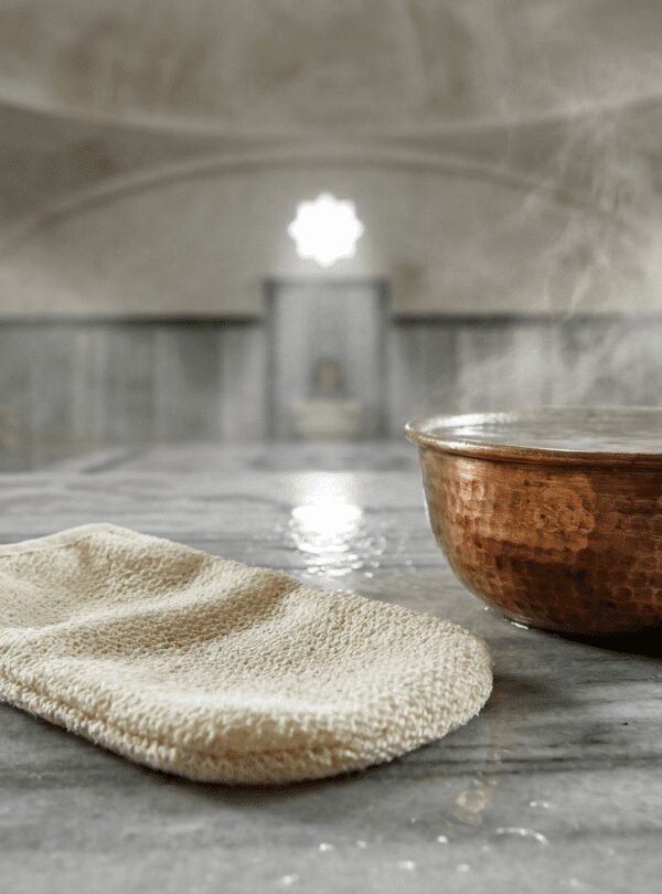 Traditional Kese glove used for scrubbing in the Turkish Bath Experience